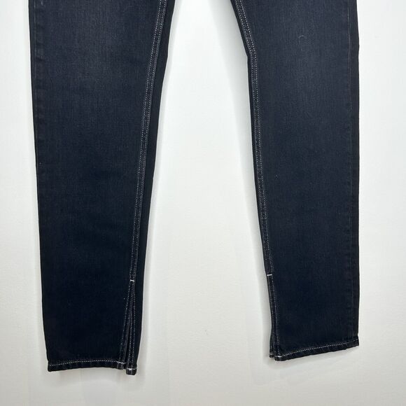 GANNI Sheldon Black Slit Hem Straight Leg Jeans Cotton Size 28 x32 Classic Denim - Picture 11 of 12